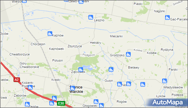 mapa Podgórze gmina Świnice Warckie, Podgórze gmina Świnice Warckie na mapie Targeo