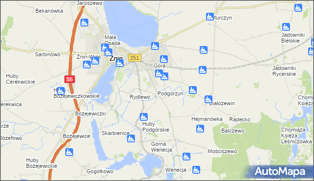 mapa Podgórzyn gmina Żnin, Podgórzyn gmina Żnin na mapie Targeo