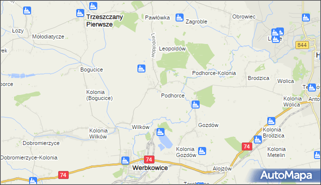 mapa Podhorce gmina Werbkowice, Podhorce gmina Werbkowice na mapie Targeo