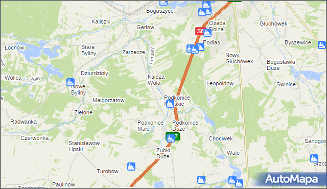 mapa Podkonice Miejskie, Podkonice Miejskie na mapie Targeo