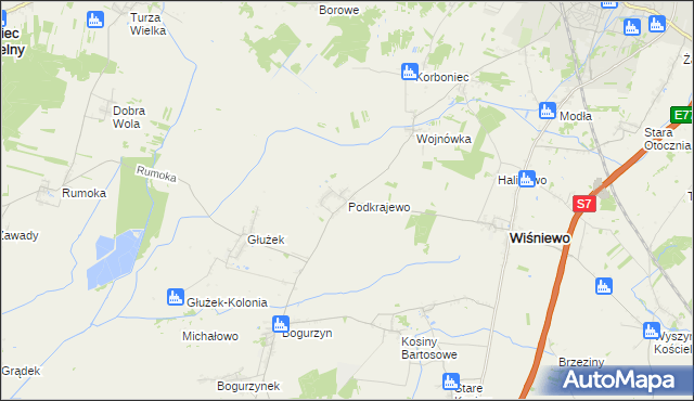 mapa Podkrajewo, Podkrajewo na mapie Targeo