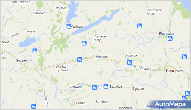 mapa Podlasek gmina Biskupiec, Podlasek gmina Biskupiec na mapie Targeo