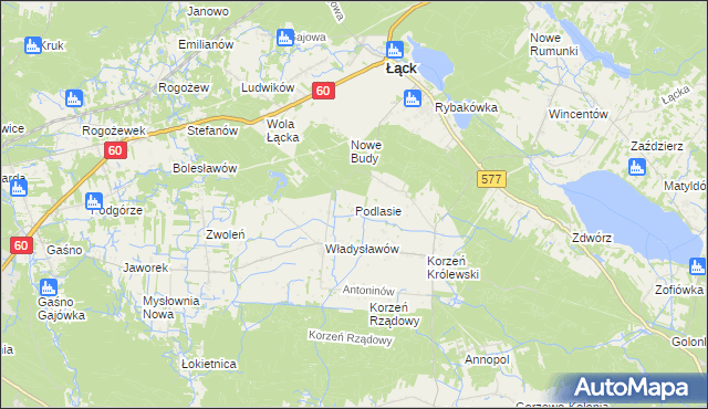 mapa Podlasie gmina Łąck, Podlasie gmina Łąck na mapie Targeo