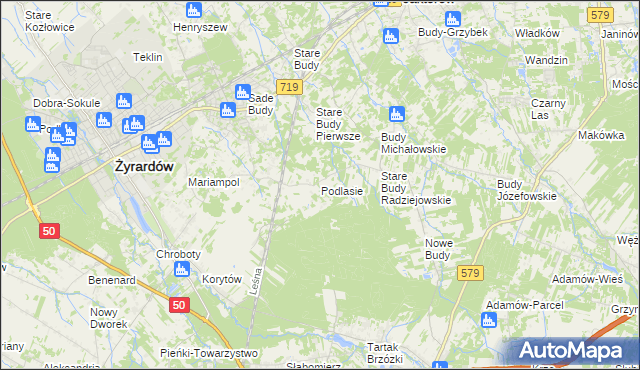 mapa Podlasie gmina Radziejowice, Podlasie gmina Radziejowice na mapie Targeo