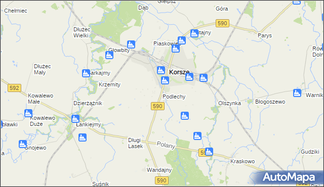 mapa Podlechy gmina Korsze, Podlechy gmina Korsze na mapie Targeo