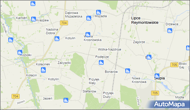 mapa Podłęcze gmina Słupia, Podłęcze gmina Słupia na mapie Targeo