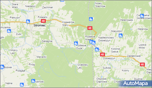 mapa Podlesie Duże gmina Stromiec, Podlesie Duże gmina Stromiec na mapie Targeo