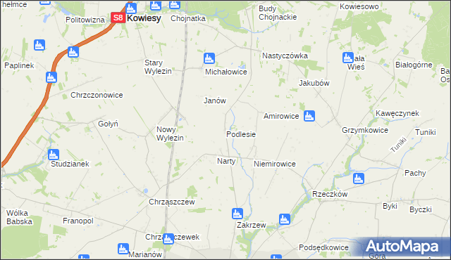 mapa Podlesie gmina Biała Rawska, Podlesie gmina Biała Rawska na mapie Targeo