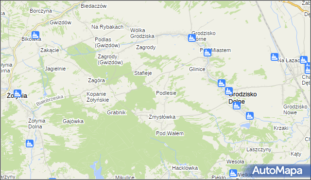 mapa Podlesie gmina Grodzisko Dolne, Podlesie gmina Grodzisko Dolne na mapie Targeo