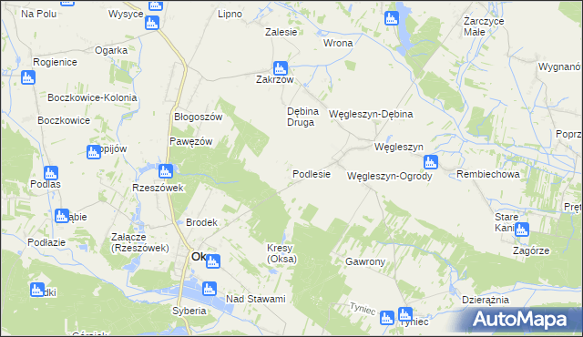 mapa Podlesie gmina Oksa, Podlesie gmina Oksa na mapie Targeo