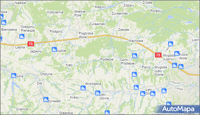 mapa Podlesie gmina Pilzno, Podlesie gmina Pilzno na mapie Targeo