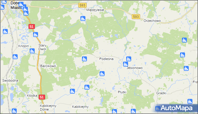 mapa Podleśna gmina Dobre Miasto, Podleśna gmina Dobre Miasto na mapie Targeo