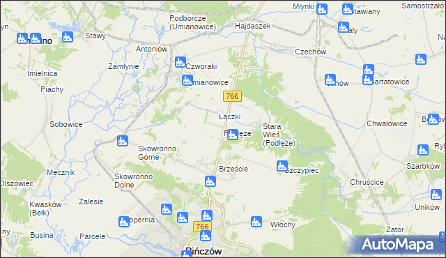 mapa Podłęże gmina Pińczów, Podłęże gmina Pińczów na mapie Targeo