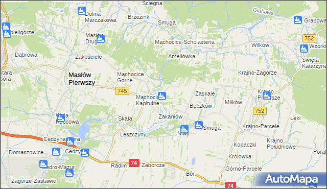 mapa Podmąchocice, Podmąchocice na mapie Targeo