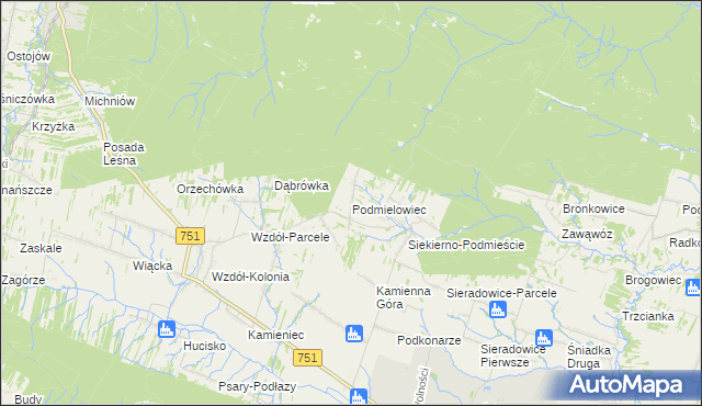 mapa Podmielowiec, Podmielowiec na mapie Targeo