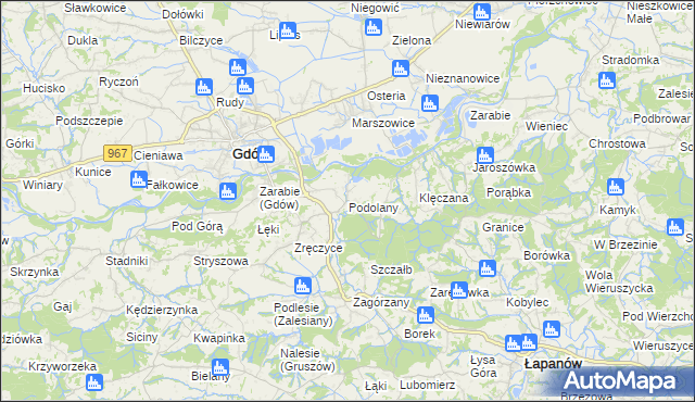 mapa Podolany gmina Gdów, Podolany gmina Gdów na mapie Targeo