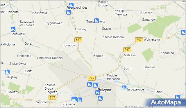 mapa Podole gmina Bełżyce, Podole gmina Bełżyce na mapie Targeo