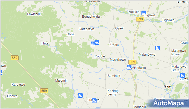 mapa Podole gmina Tłuchowo, Podole gmina Tłuchowo na mapie Targeo