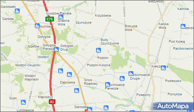 mapa Podolin gmina Moszczenica, Podolin gmina Moszczenica na mapie Targeo