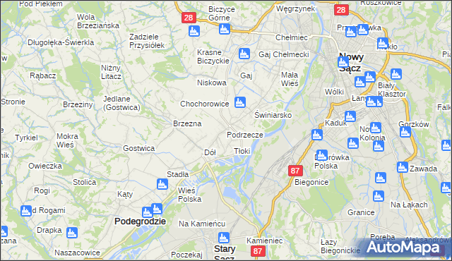 mapa Podrzecze gmina Podegrodzie, Podrzecze gmina Podegrodzie na mapie Targeo