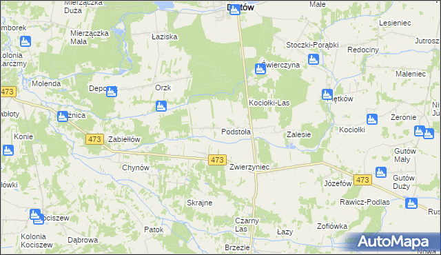 mapa Podstoła gmina Drużbice, Podstoła gmina Drużbice na mapie Targeo