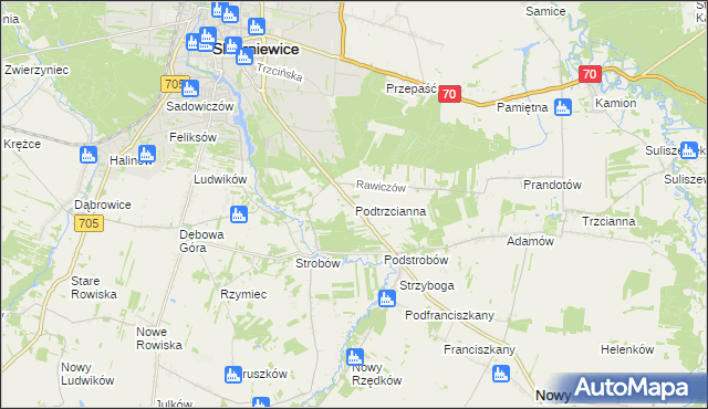 mapa Podtrzcianna, Podtrzcianna na mapie Targeo