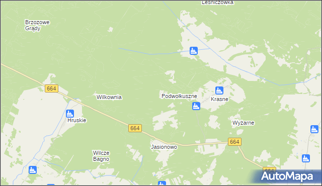 mapa Podwołkuszne, Podwołkuszne na mapie Targeo