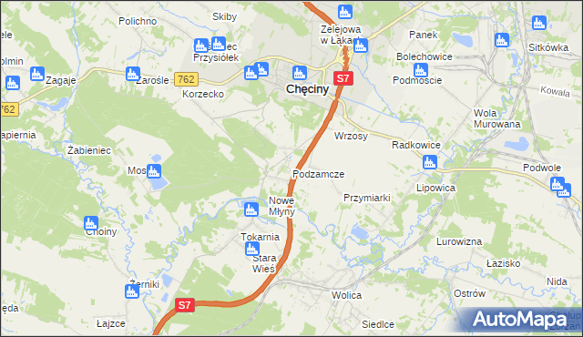 mapa Podzamcze gmina Chęciny, Podzamcze gmina Chęciny na mapie Targeo