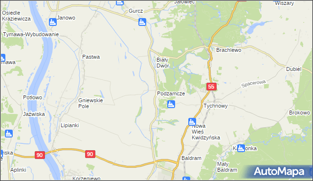 mapa Podzamcze gmina Kwidzyn, Podzamcze gmina Kwidzyn na mapie Targeo