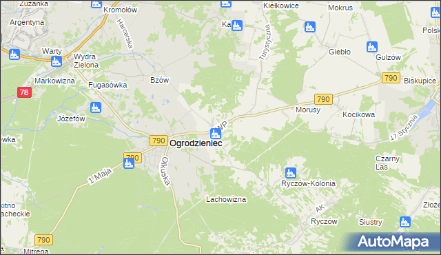 mapa Podzamcze gmina Ogrodzieniec, Podzamcze gmina Ogrodzieniec na mapie Targeo