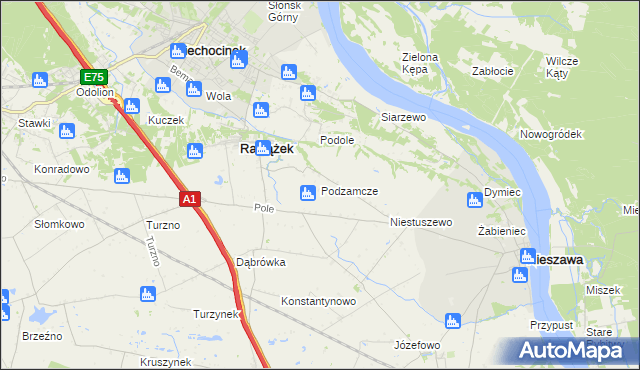 mapa Podzamcze gmina Raciążek, Podzamcze gmina Raciążek na mapie Targeo