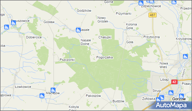 mapa Pogorzałka gmina Byczyna, Pogorzałka gmina Byczyna na mapie Targeo