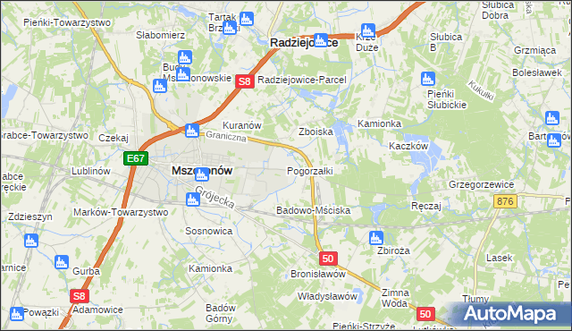 mapa Pogorzałki gmina Mszczonów, Pogorzałki gmina Mszczonów na mapie Targeo