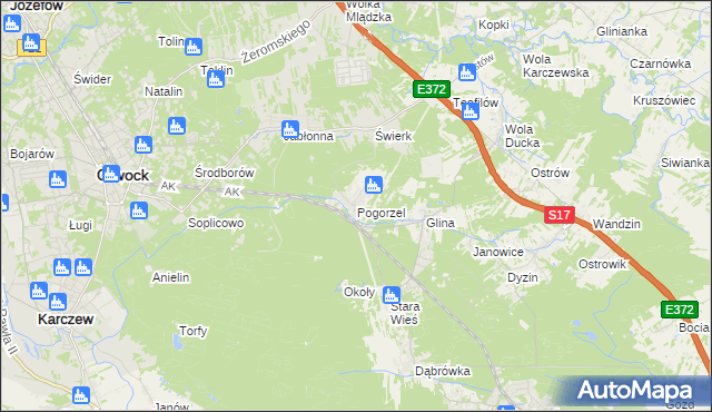 mapa Pogorzel gmina Celestynów, Pogorzel gmina Celestynów na mapie Targeo