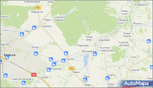 mapa Pogorzele gmina Kłobuck, Pogorzele gmina Kłobuck na mapie Targeo