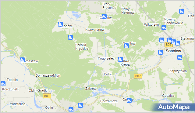 mapa Pogorzelec gmina Maciejowice, Pogorzelec gmina Maciejowice na mapie Targeo