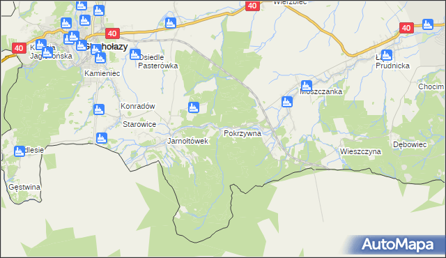 mapa Pokrzywna gmina Głuchołazy, Pokrzywna gmina Głuchołazy na mapie Targeo