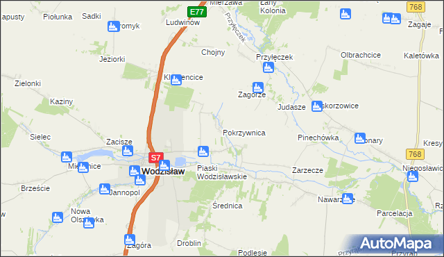 mapa Pokrzywnica gmina Wodzisław, Pokrzywnica gmina Wodzisław na mapie Targeo