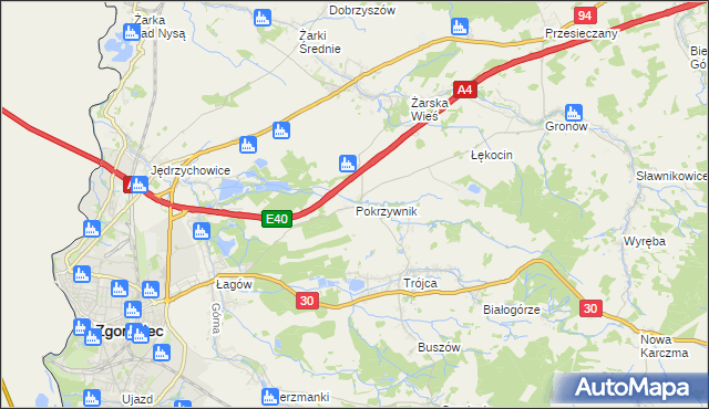 mapa Pokrzywnik gmina Zgorzelec, Pokrzywnik gmina Zgorzelec na mapie Targeo