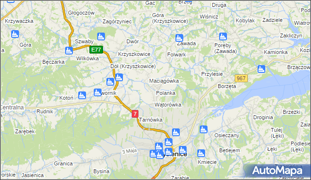 mapa Polanka gmina Myślenice, Polanka gmina Myślenice na mapie Targeo