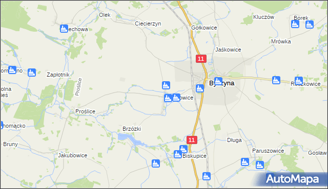 mapa Polanowice gmina Byczyna, Polanowice gmina Byczyna na mapie Targeo