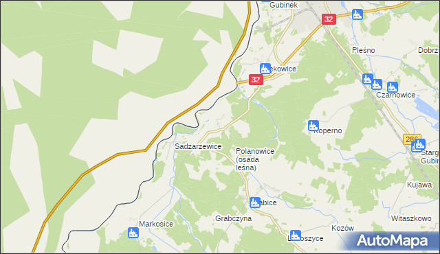 mapa Polanowice gmina Gubin, Polanowice gmina Gubin na mapie Targeo