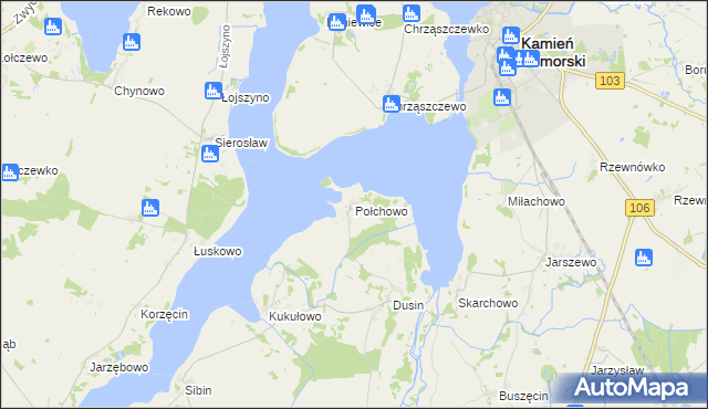 mapa Połchowo gmina Kamień Pomorski, Połchowo gmina Kamień Pomorski na mapie Targeo