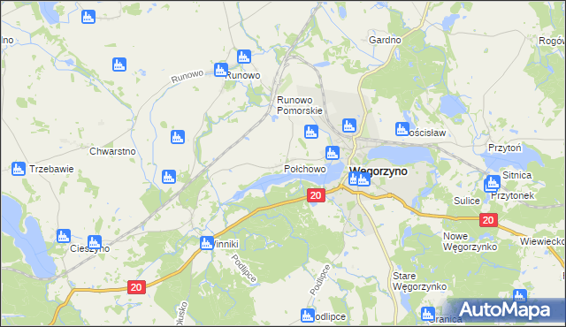 mapa Połchowo gmina Węgorzyno, Połchowo gmina Węgorzyno na mapie Targeo