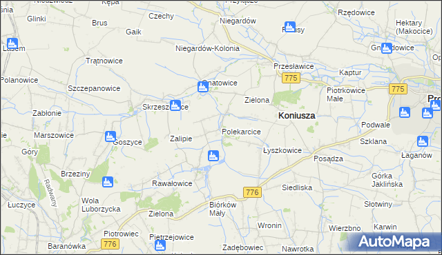 mapa Polekarcice, Polekarcice na mapie Targeo