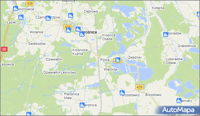 mapa Police gmina Krośnice, Police gmina Krośnice na mapie Targeo