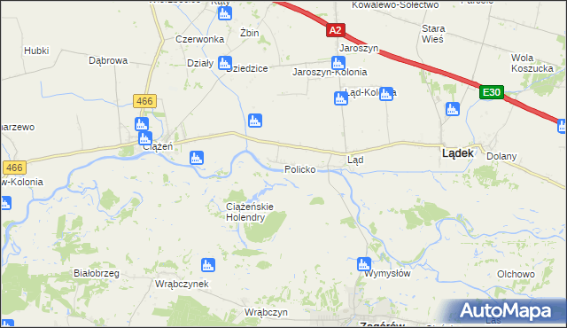 mapa Policko gmina Lądek, Policko gmina Lądek na mapie Targeo