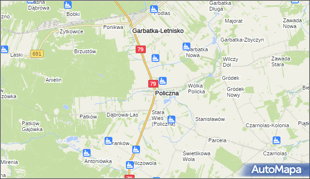 mapa Policzna powiat zwoleński, Policzna powiat zwoleński na mapie Targeo