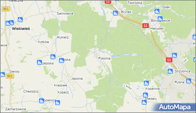 mapa Połomia gmina Tworóg, Połomia gmina Tworóg na mapie Targeo