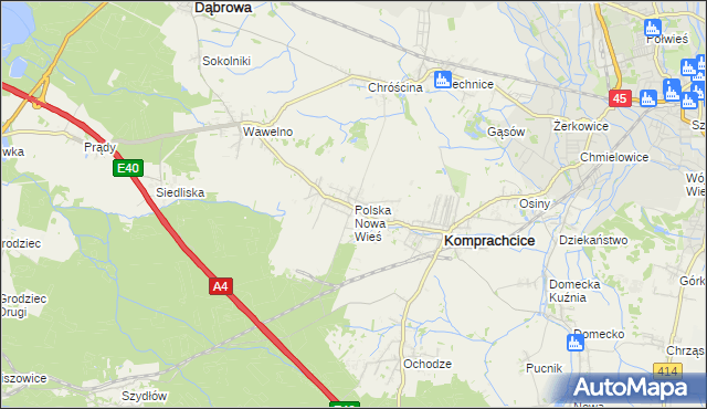 mapa Polska Nowa Wieś, Polska Nowa Wieś na mapie Targeo